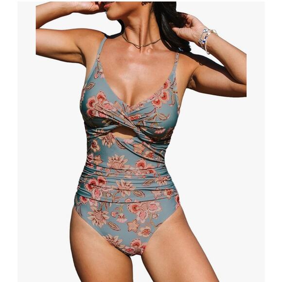 NWT Cupshe Twist Cut-Out Tummy Control & Audrey V-Wire One-Piece Swimsuit SET M - Picture 2 of 11